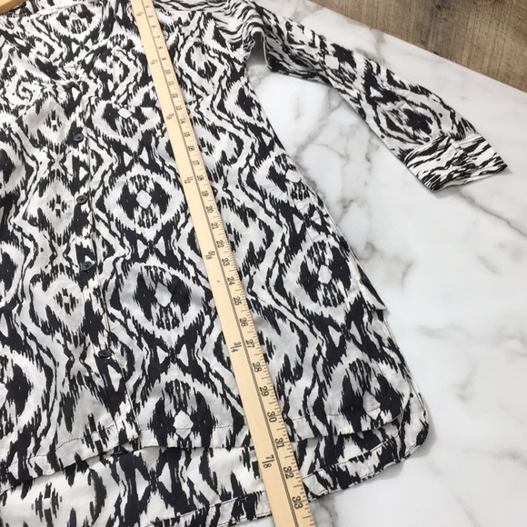 Athleta Ikat Black/White Kaftan Tunic Top Button Front Cover Up Women's XXS - Picture 10 of 11